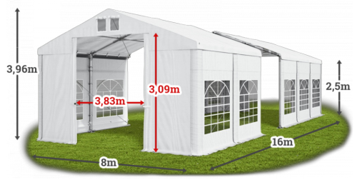 Párty stan 8x16x2,5m střecha PVC 560g/m2 boky PVC 500g/m2 konstrukce ZIMA PLUS Párty stan 8x16x2,5m střecha PVC 560g/m2 boky PVC 500g/m2 konstrukce ZIMA PLUS