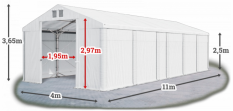 Skladový stan 4x11x2,5m strecha PVC 580g/m2 boky PVC 500g/m2 konštrukcia POLÁRNA PLUS