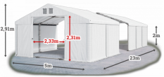 Skladový stan 5x23x2m strecha PVC 580g/m2 boky PVC 500g/m2 konštrukcie LETO PLUS