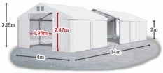 Skladový stan 4x14x2m střecha PVC 620g/m2 boky PVC 620g/m2 konstrukce POLÁRNÍ