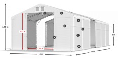 Skladový stan 4x24x3m střecha PVC 580g/m2 boky PVC 500g/m2 konstrukce POLÁRNÍ