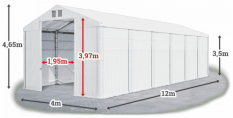 Skladový stan 4x12x3,5m střecha PVC 560g/m2 boky PVC 500g/m2 konstrukce POLÁRNÍ