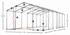Párty stan 4x20x3m střecha PVC 620g/m2 boky PVC 620g/m2 konstrukce ZIMA PLUS