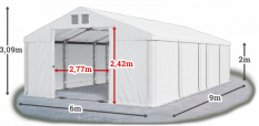 Skladový stan 6x9x2m střecha PVC 580g/m2 boky PVC 500g/m2 konstrukce LÉTO PLUS