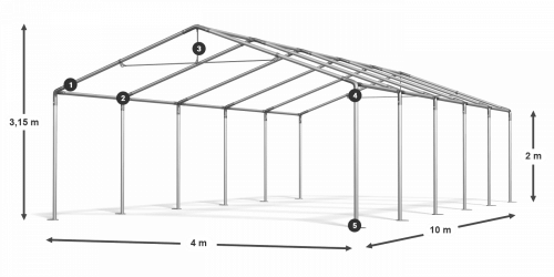 Párty stan 4x10x2m střecha PE 240g/m2 boky PE 240g/m2 konstrukce LÉTO