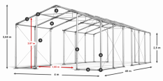Párty stan 4x40x2,5m střecha PVC 560g/m2 boky PVC 500g/m2 konstrukce ZIMA PLUS