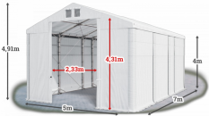 Skladový stan 5x7x4m strecha PVC 580g/m2 boky PVC 500g/m2 konštrukcia POLÁRNA