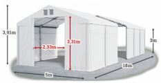 Skladový stan 5x18x3m střecha PVC 560g/m2 boky PVC 500g/m2 HALYSTANY.CZ