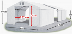 Skladový stan 6x30x2m strecha PVC 560g/m2 boky PVC 500g/m2 konštrukcia POLÁRNA PLUS