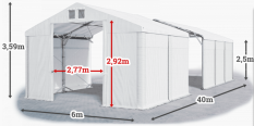 Skladový stan 6x40x2,5m strecha PVC 620g/m2 boky PVC 620g/m2 konštrukcia POLÁRNA PLUS