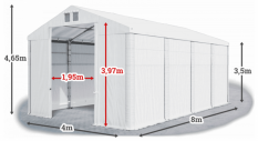 Skladový stan 4x8x3,5m střecha PVC 560g/m2 boky PVC 500g/m2 konstrukce ZIMA