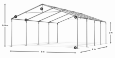 Skladový stan 6x8x2m střecha PE 240g/m2 boky PE 240g/m2 konstrukce LÉTO