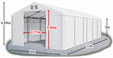 Skladový stan 6x11x3m strecha PVC 580g/m2 boky PVC 500g/m2 konštrukcia POLÁRNA PLUS
