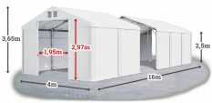 Skladový stan 4x16x2,5m střecha PVC 560g/m2 boky PVC 500g/m2 konstrukce POLÁRNÍ