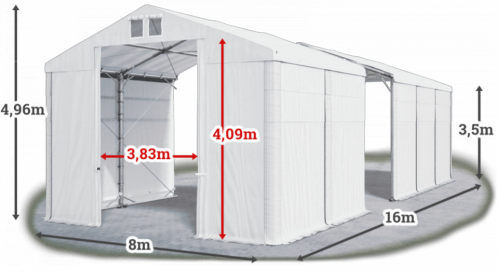 Skladový stan 8x16x3,5m střecha PVC 620g/m2 boky PVC 620g/m2 konstrukce POLÁRNÍ