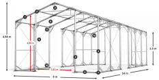 Skladový stan 8x34x3,5xm střecha PVC 620g/m2 boky PVC 620g/m2 konstrukce POLÁRNÍ PLUS