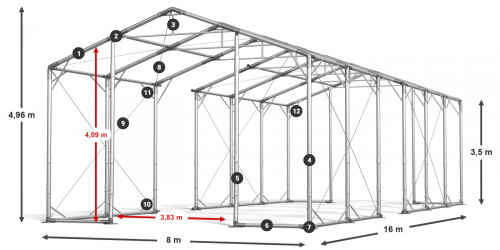 Skladový stan 8x16x3,5m střecha PVC 580g/m2 boky PVC 500g/m2 konstrukce POLÁRNÍ Skladový stan 8x16x3,5m střecha PVC 580g/m2 boky PVC 500g/m2 konstrukce POLÁRNÍ