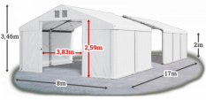 Skladový stan 8x17x2m střecha PVC 580g/m2 boky PVC 500g/m2 konstrukce ZIMA PLUS