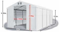 Skladový stan 8x8x3,5m strecha PVC 560g/m2 boky PVC 500g/m2 konštrukcia ZIMA