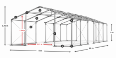 Párty stan 8x60x2m střecha PVC 580g/m2 boky PVC 500g/m2 konstrukce ZIMA PLUS