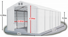 Skladový stan 8x11x3,5m střecha PVC 580g/m2 boky PVC 500g/m2 konstrukce ZIMA PLUS