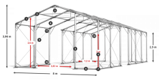 Skladový stan celoroční 8x80x2,5m nehořlavá plachta PVC 600g/m2 konstrukce POLÁRNÍ