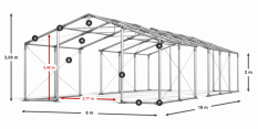 Párty stan 6x18x2m střecha PVC 620g/m2 boky PVC 620g/m2 konstrukce ZIMA PLUS