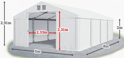 Garážový stan 5x8x2m střecha PVC 560g/m2 boky PVC 500g/m2 konstrukce ZIMA