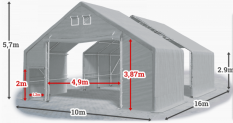 Skladová hala 10x16x3m střecha boky PVC 720 g/m2 konstrukce ARKTICKÁ