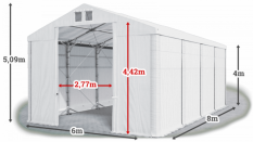 Skladový stan 6x8x4m střecha PVC 560g/m2 boky PVC 500g/m2 konstrukce POLÁRNÍ PLUS