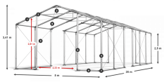 Párty stan 5x20x2,5m strecha PVC 560g/m2 boky PVC 500g/m2 konštrukcia ZIMA PLUS