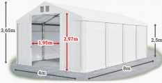 Skladový stan 4x8x2,5m střecha PVC 620g/m2 boky PVC 620g/m2 konstrukce ZIMA PLUS