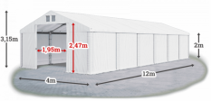 Skladový stan 4x12x2m střecha PVC 560g/m2 boky PVC 500g/m2 konstrukce ZIMA