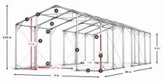 Skladový stan celoroční 6x60x3m nehořlavá plachta PVC 600g/m2 konstrukce POLÁRNÍ