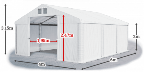 Skladový stan 4x6x2m střecha PVC 560g/m2 boky PVC 500g/m2 HALYSTANY.CZ