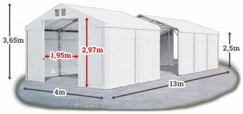 Skladový stan 4x13x2,5m strecha PVC 580g/m2 boky PVC 500g/m2 konštrukcia POLÁRNA