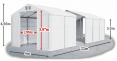 Skladový stan 4x22x3,5m střecha PVC 560g/m2 boky PVC 500g/m2 konstrukce ZIMA PLUS