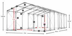 Skladový stan celoročný 6x44x2,5m nehorľavá plachta PVC 600g/m2 konštrukcia POLÁRNA