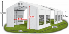 Párty stan 5x22x2,5m střecha PVC 560g/m2 boky PVC 500g/m2 konstrukce ZIMA