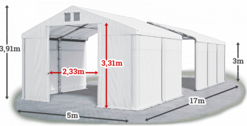 Skladový stan 5x17x3m strecha PVC 580g/m2 boky PVC 500g/m2 konštrukcia ZIMA