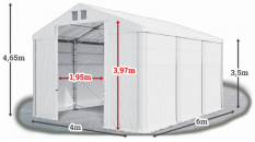 Skladový stan 4x6x3,5m střecha PVC 560g/m2 boky PVC 500g/m2 konstrukce POLÁRNÍ