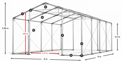 Párty stan 6x8x2,5m střecha PVC 560g/m2 boky PVC 500g/m2 konstrukce ZIMA PLUS