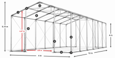 Párty stan 4x12x4m střecha PVC 560g/m2 boky PVC 500g/m2 konstrukce ZIMA PLUS