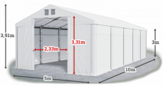 Skladový stan 5x10x3m střecha PVC 560g/m2 boky PVC 500g/m2 konstrukce ZIMA