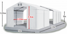 Skladový stan 5x13x3m strecha PVC 580g/m2 boky PVC 500g/m2 konštrukcie ZIMA PLUS