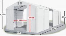 Skladový stan 6x24x3,5m střecha PVC 620g/m2 boky PVC 620g/m2 konstrukce POLÁRNÍ