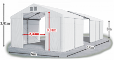 Skladový stan 5x14x3m střecha PVC 560g/m2 boky PVC 500g/m2 konstrukce ZIMA PLUS