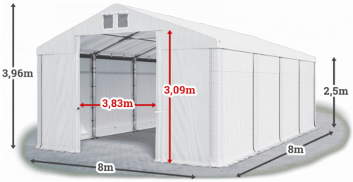 Skladový stan 8x8x2,5m střecha PVC 620g/m2 boky PVC 620g/m2 konstrukce ZIMA