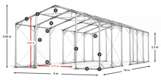 Skladový stan 6x15x2,5m střecha PVC 620g/m2 boky PVC 620g/m2 konstrukce POLÁRNÍ