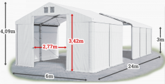 Skladový stan 6x24x3m strecha PVC 560g/m2 boky PVC 500g/m2 konštrukcie ZIMA PLUS